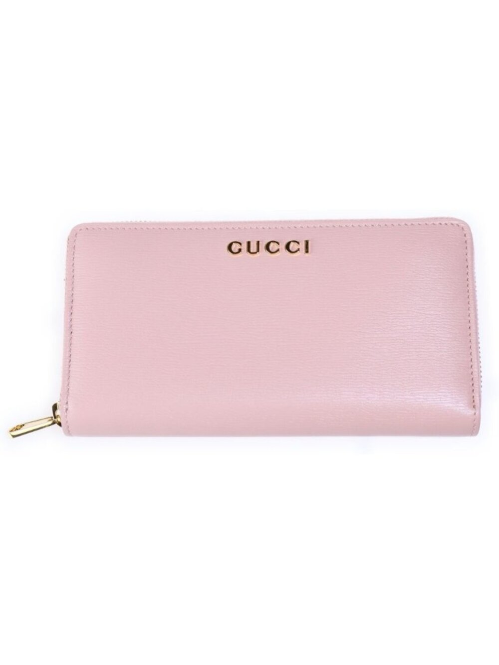 Gucci Script Zip Around Wallet Card Case Pink Leather Gold